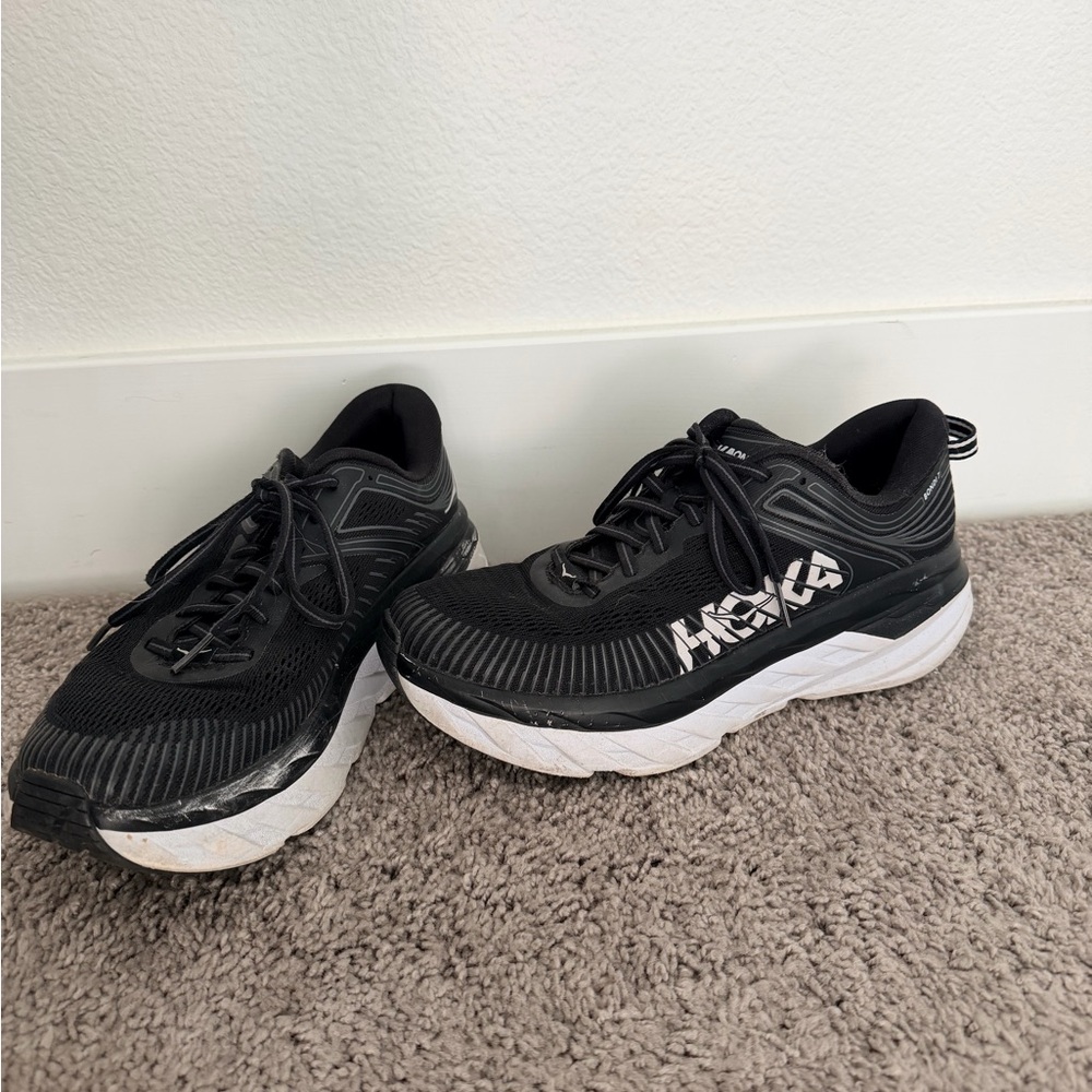 Hoka Black and White Athletic Shoes